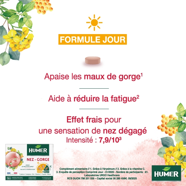 Humer Jour apaise les maux de gorge et réduit la fatigue
