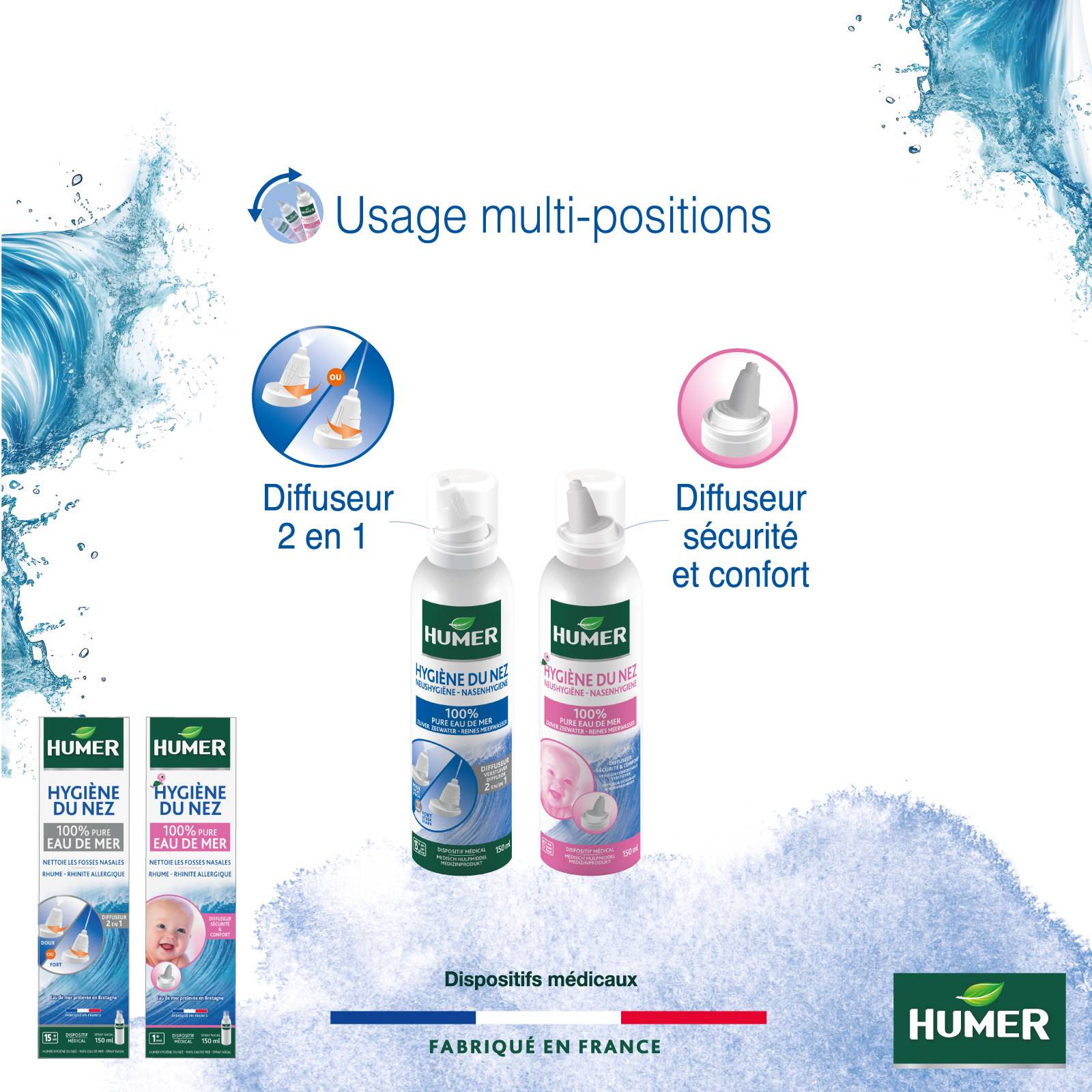 Humer hygiene du nez Usage multi-positions