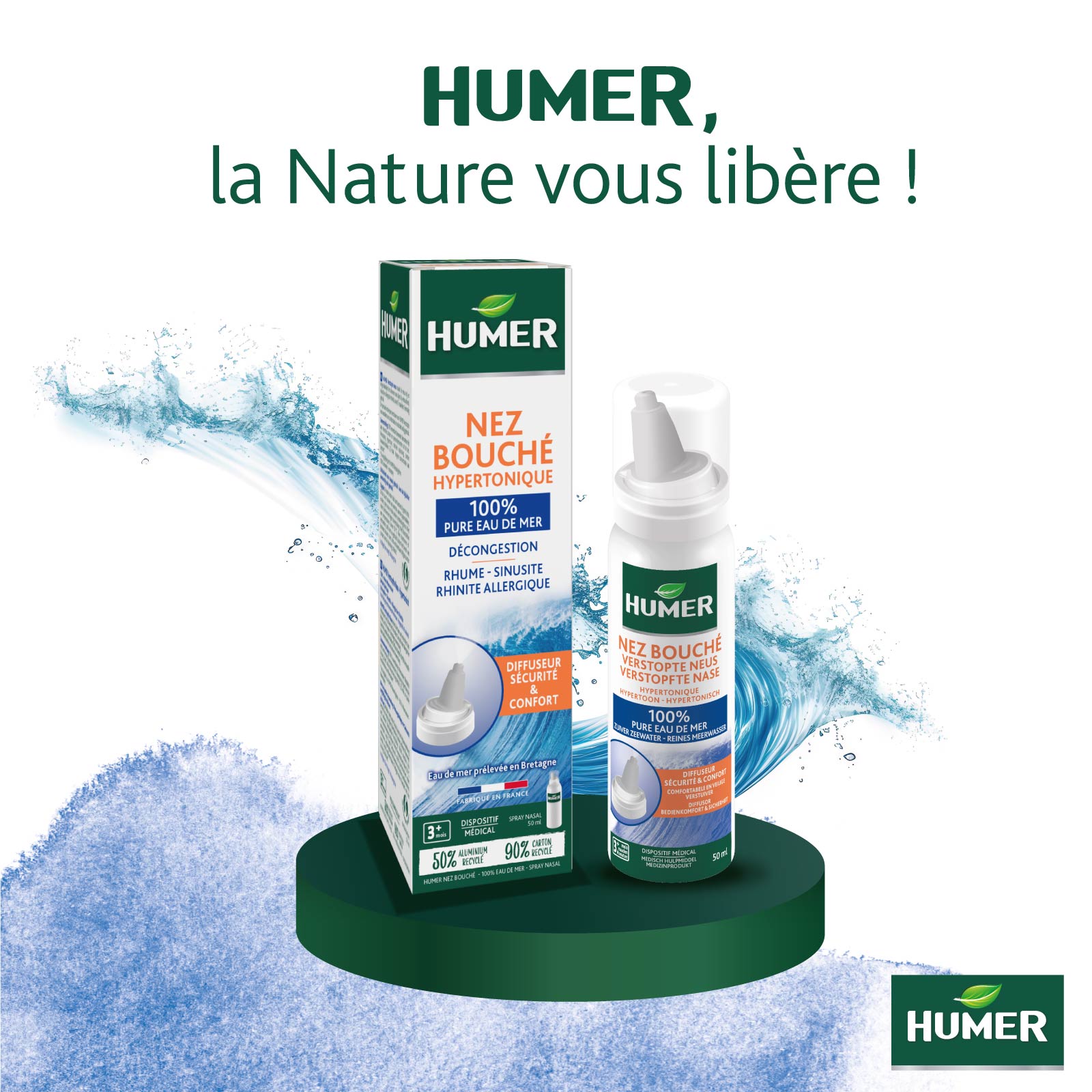 HUMER Spray nasal Nez Bouché Eau de Mer (Lot 2 sprays x 50 ml) Pharmacie  VEAU