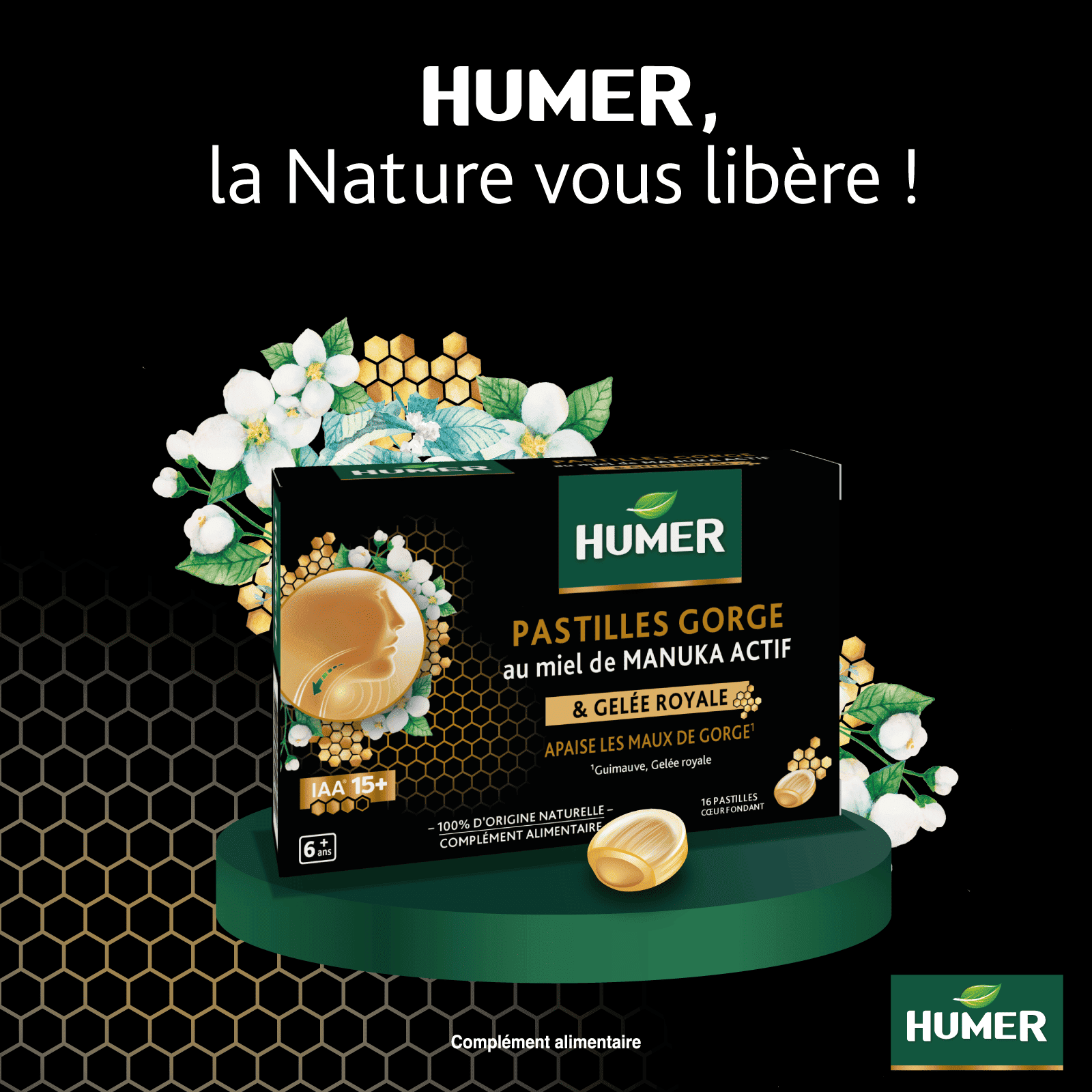 Découvrez Humer pastilles gorge au miel de Manuka et gelée royale