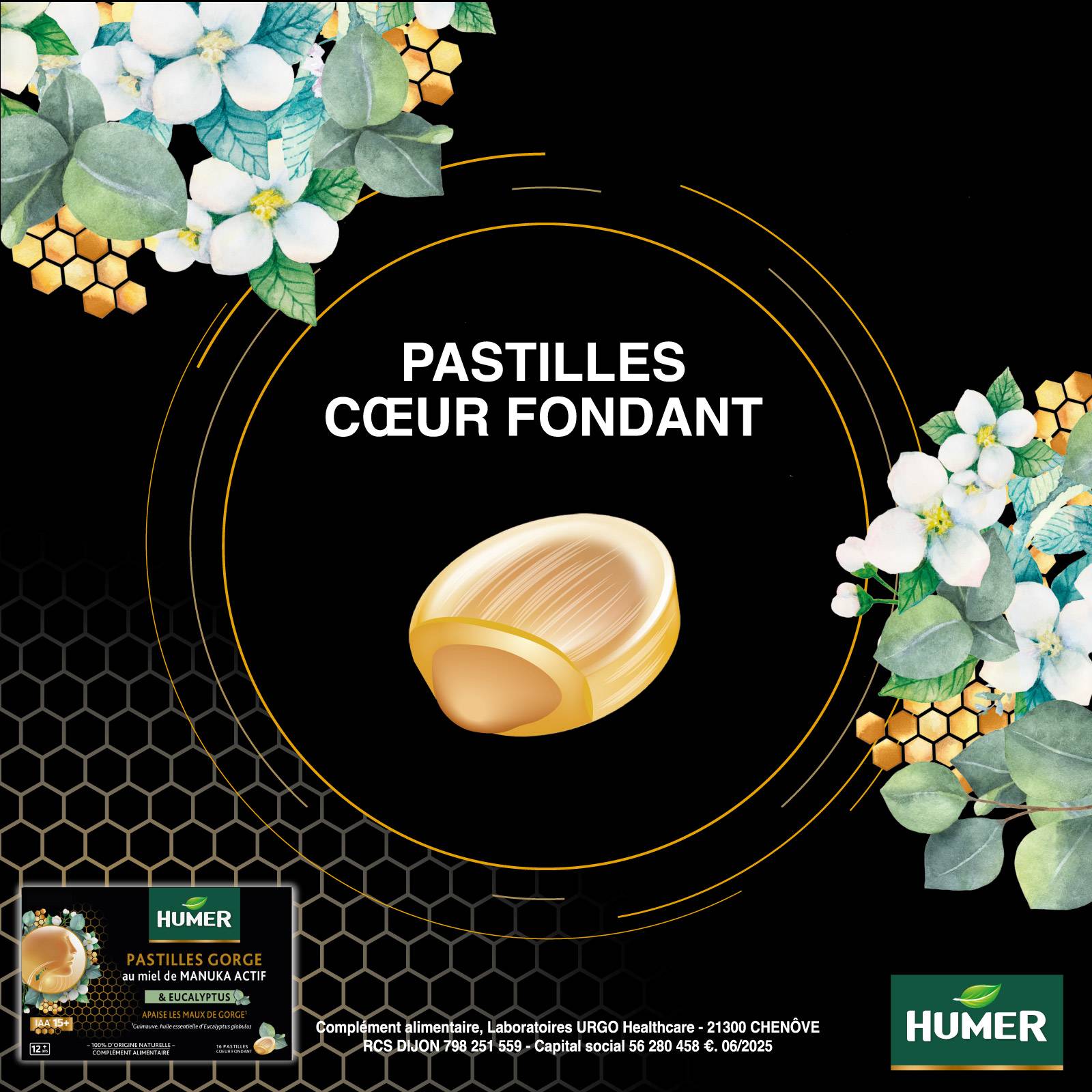 Humer pastilles gorge au coeur fondant au miel de manuka eucalyptus