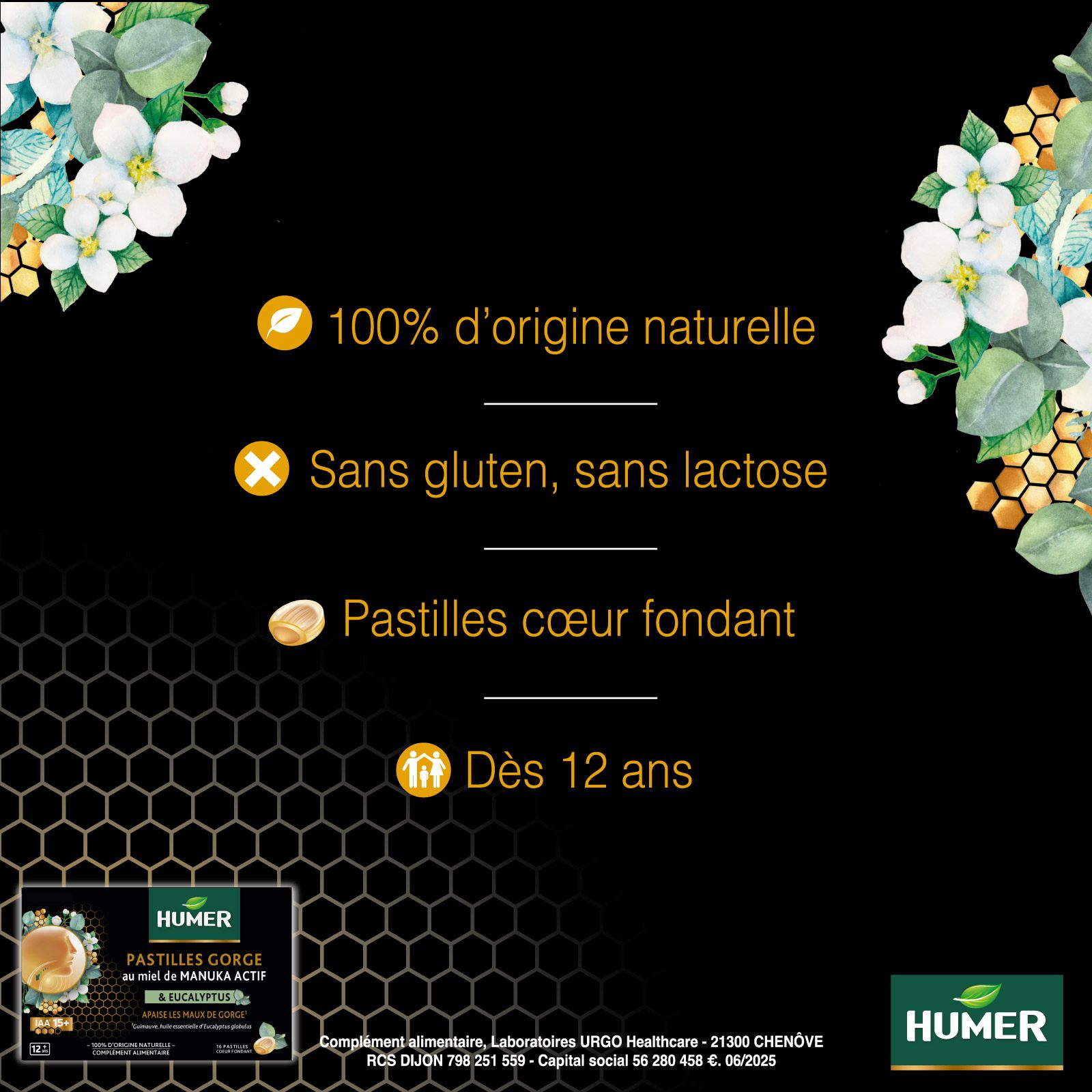 Humer pastilles gorge au miel de manuka eucalyptus 100% d'origine naturelle