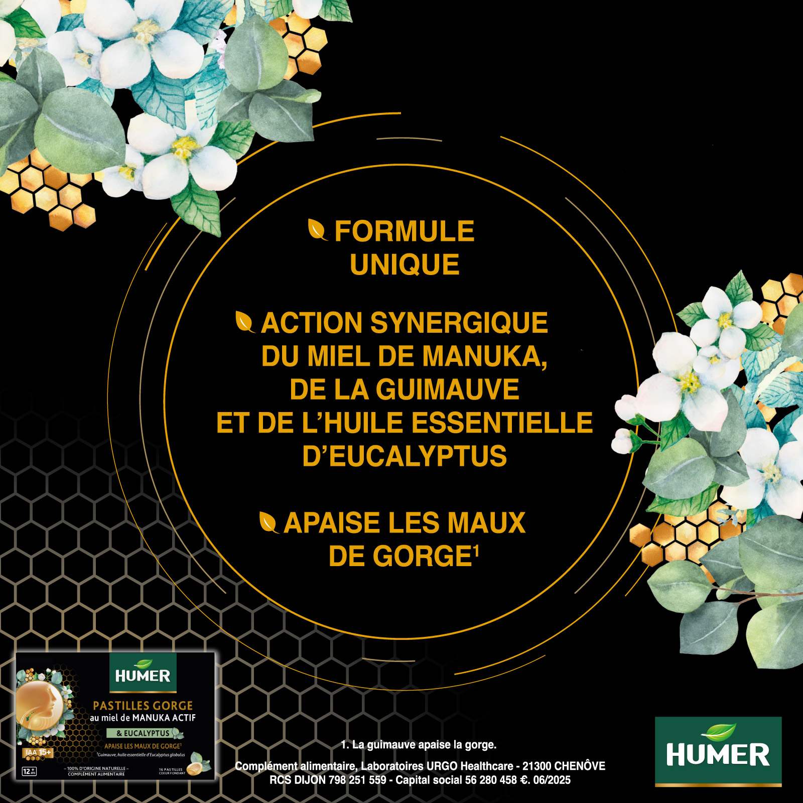Humer pastilles gorge au miel de manuka eucalyptus action synergique du miel de manuka de la guimauve et l'huile essentielle d'eucalyptus