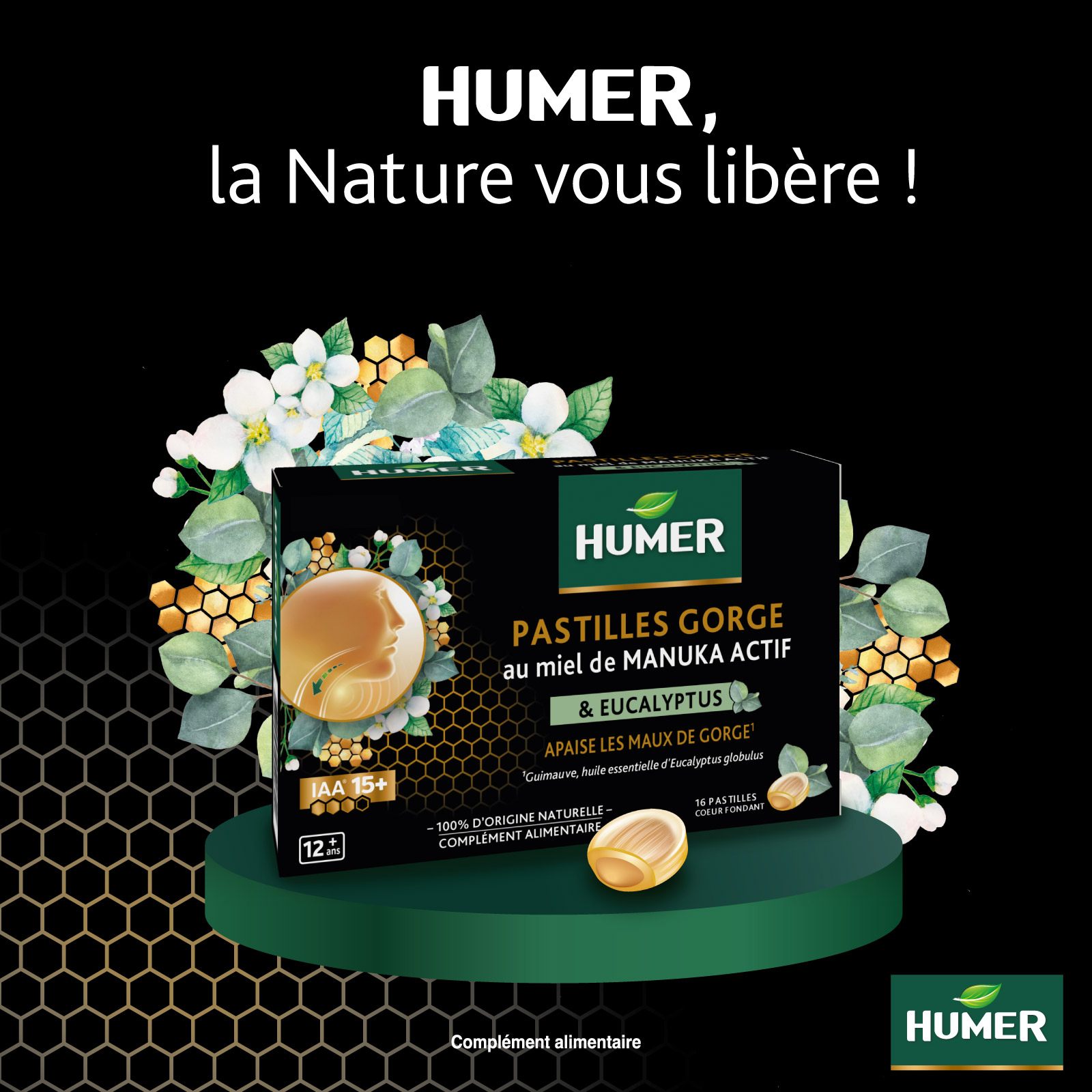 Humer pastilles gorge au miel de manuka eucalyptus coeur fondant