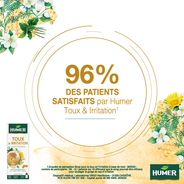 96% des patients satisfaits par Humer Toux & Irritation
