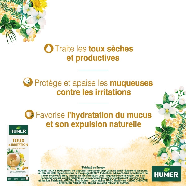 Humer Toux & Irritation Traite, protège et apaise