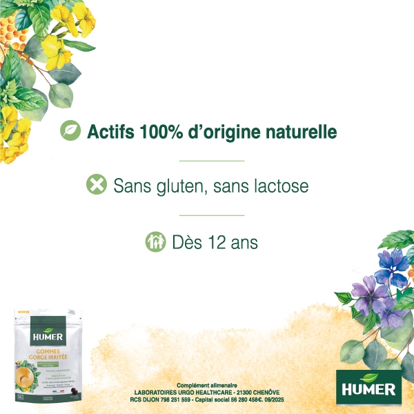 Humer Gommes gorge irritée menthe eucalyptus Dès 12 ans